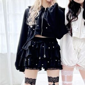 From Japan Princess Melody black ruffle skort hoodie set gyaru jirai kei kawaii